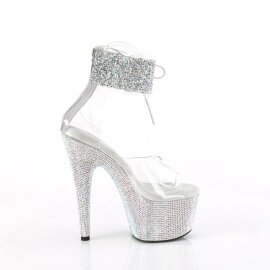 Pleaser BEJEWELED-724RS-02 Plateau Sandaletten Strass Transparent Silber EU-35 / US-5