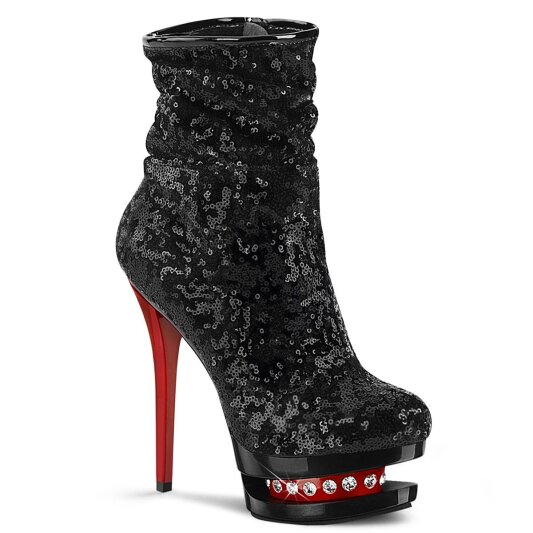 Pleaser BLONDIE-R-1009 Plateau Stiefeletten Pailetten Schwarz Rot EU-36 / US-6