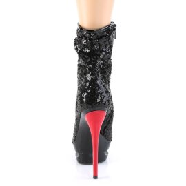 Pleaser BLONDIE-R-1009 Plateau Stiefeletten Pailetten Schwarz Rot EU-36 / US-6