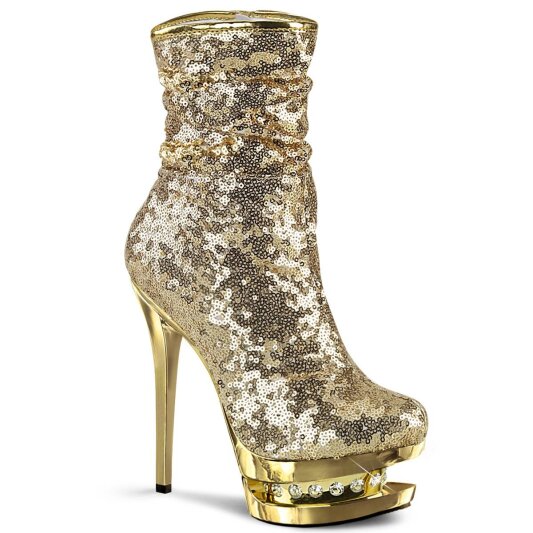 Pleaser BLONDIE-R-1009 Plateau Stiefeletten Pailetten Gold EU-38 / US-8