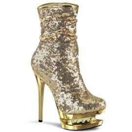 Pleaser BLONDIE-R-1009 Plateau Stiefeletten Pailetten Gold EU-38 / US-8