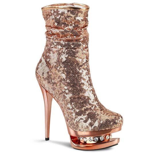 Pleaser BLONDIE-R-1009 Plateau Stiefeletten Pailetten Chrom Rose-Gold EU-38 / US-8