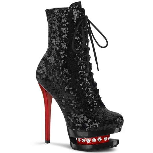 Pleaser BLONDIE-R-1020 Plateau Stiefeletten Pailetten Schwarz EU-35 / US-5