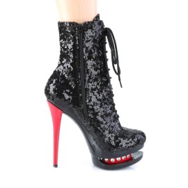 Pleaser BLONDIE-R-1020 Plateau Stiefeletten Pailetten Schwarz EU-35 / US-5