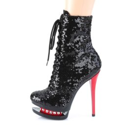 Pleaser BLONDIE-R-1020 Plateau Stiefeletten Pailetten Schwarz EU-36 / US-6