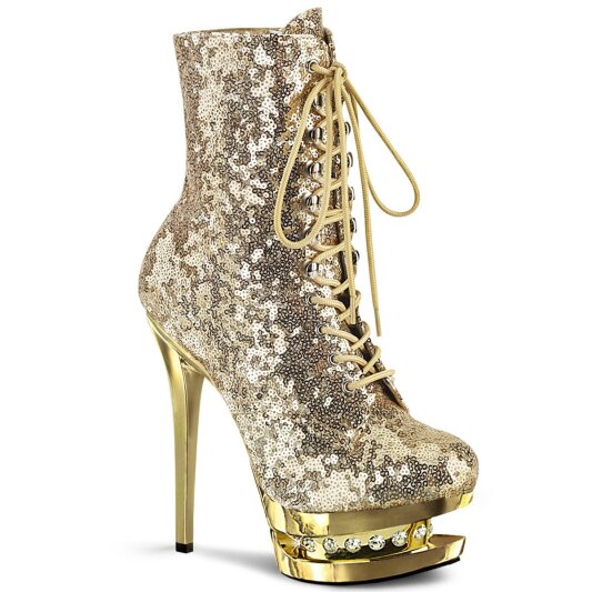 Pleaser BLONDIE-R-1020 Plateau Stiefeletten Pailetten Chrom Gold EU-37 / US-7