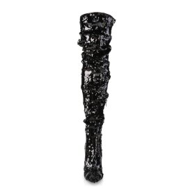 Pleaser COURTLY-3011 Overknee Stiefel Pailetten Schwarz EU-40 / US-10