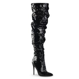 Pleaser COURTLY-3011 Overknee Stiefel Pailetten Schwarz EU-42 / US-12