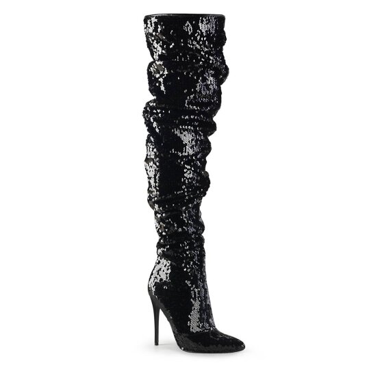 Pleaser COURTLY-3011 Overknee Stiefel Pailetten Schwarz EU-38 / US-8