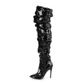 Pleaser COURTLY-3011 Overknee Stiefel Pailetten Schwarz EU-38 / US-8