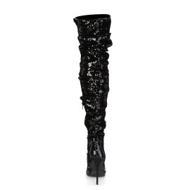 Pleaser COURTLY-3011 Overknee Stiefel Pailetten Schwarz EU-38 / US-8