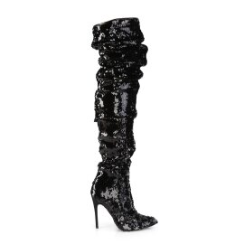 Pleaser COURTLY-3011 Overknee Stiefel Pailetten Schwarz EU-38 / US-8