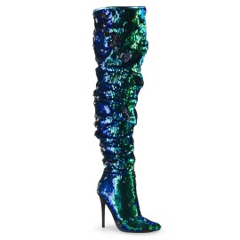Pleaser COURTLY-3011 Overknee Stiefel Pailetten Grün...