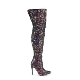 Pleaser COURTLY-3015 Overknee Stiefel Glitter Schwarz EU-41 / US-11