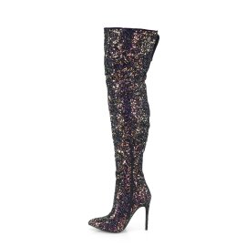Pleaser COURTLY-3015 Overknee Stiefel Glitter Schwarz EU-36 / US-6