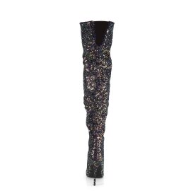 Pleaser COURTLY-3015 Overknee Stiefel Glitter Schwarz EU-37 / US-7