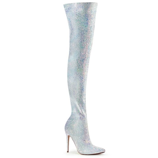 Pleaser COURTLY-3015 Overknee Stiefel Glitter Weiß EU-36 / US-6