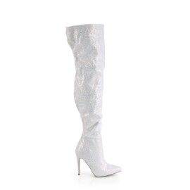 Pleaser COURTLY-3015 Overknee Stiefel Glitter Weiß EU-36 / US-6