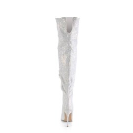 Pleaser COURTLY-3015 Overknee Stiefel Glitter Weiß EU-39 / US-9