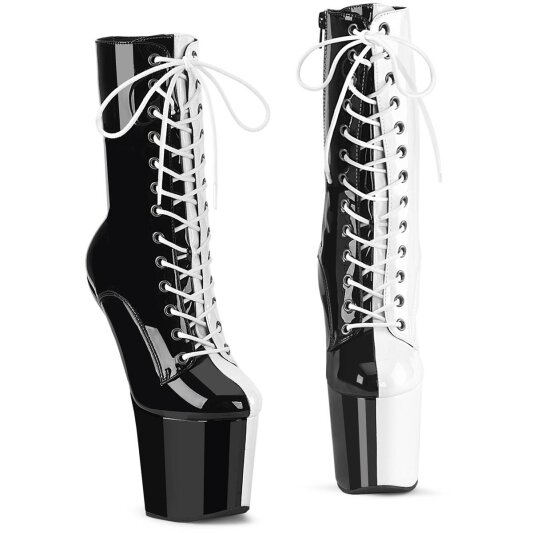 Pleaser CRAZE-1040TT Plateau Stiefeletten Lack Schwarz Weiß EU-36 / US-6