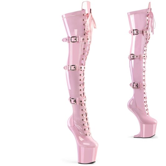 Pleaser CRAZE-3028 Plateau Overknee Stiefel Lack Rosa EU-41 / US-11