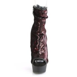 Pleaser DELIGHT-1008SQ Plateau Stiefeletten Pailetten Rot EU-37 / US-7