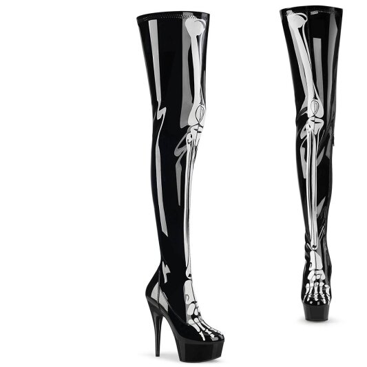 Pleaser DELIGHT-3000BONE Plateau Overknee Stiefel Lack Schwarz EU-36 / US-6