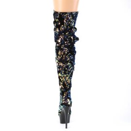 Pleaser DELIGHT-3004 Plateau Overknee Stiefel Pailetten Blau EU-37 / US-7