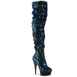 Pleaser DELIGHT-3004 Plateau Overknee Stiefel Pailetten...
