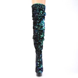 Pleaser DELIGHT-3004 Plateau Overknee Stiefel Pailetten Grün EU-37 / US-7