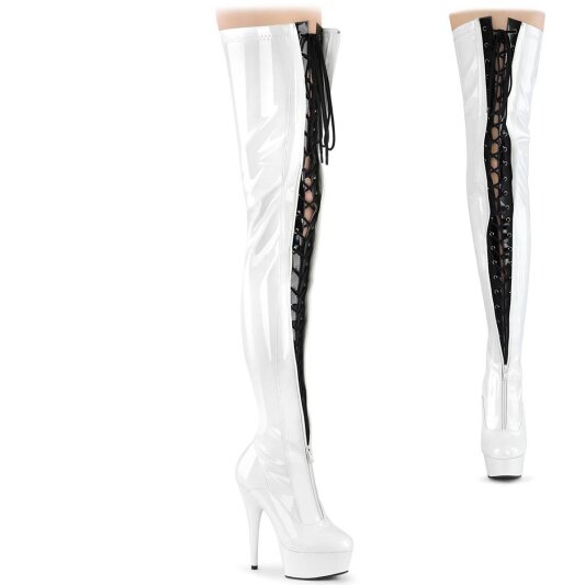 Pleaser DELIGHT-3027 Plateau Overknee Stiefel Lack Weiß EU-35 / US-5