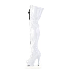 Pleaser DELIGHT-3027 Plateau Overknee Stiefel Lack Weiß EU-35 / US-5