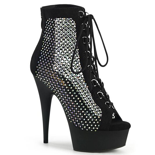 Pleaser DELIGHT-600-33RM Plateau Stiefeletten künstliches Wildleder Strass Schwarz EU-39 / US-9
