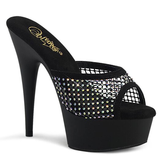 Pleaser DELIGHT-601-6RM Plateau Pantoletten künstliches Wildleder Strass Schwarz EU-44 / US-14