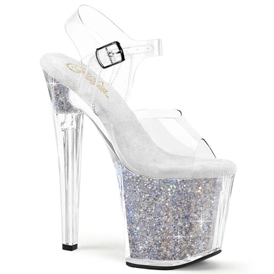 Pleaser ENCHANT-708RSI Plateau Sandaletten Glitter Transparent Silber EU-36 / US-6