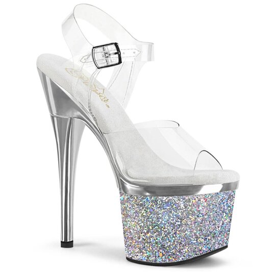 Pleaser ESTEEM-708CHLG Plateau Sandaletten Glitter Silber EU-35 / US-5