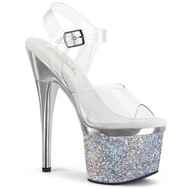 Pleaser ESTEEM-708CHLG Plateau Sandaletten Glitter Silber...