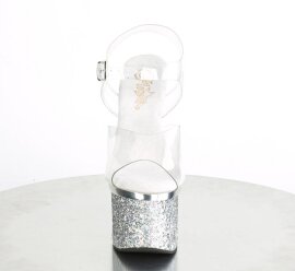 Pleaser ESTEEM-708CHLG Plateau Sandaletten Glitter Silber...