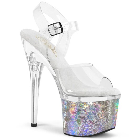 Pleaser ESTEEM-708CK Plateau Sandaletten Holo Transparent Silber EU-35 / US-5