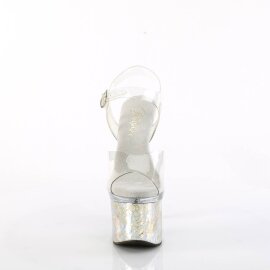Pleaser ESTEEM-708CK Plateau Sandaletten Holo Transparent Silber EU-37 / US-7