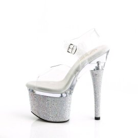 Pleaser ESTEEM-708DM Plateau Sandaletten Strass Transparent Silber EU-35 / US-5