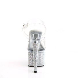 Pleaser ESTEEM-708DM Plateau Sandaletten Strass Transparent Silber EU-35 / US-5