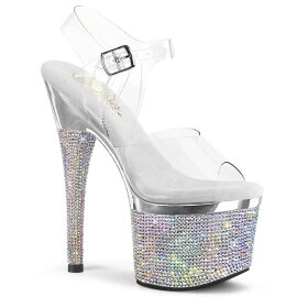Pleaser ESTEEM-708DM Plateau Sandaletten Strass Chrom...