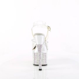 Pleaser ESTEEM-708DM Plateau Sandaletten Strass Chrom Transparent Silber EU-38 / US-8