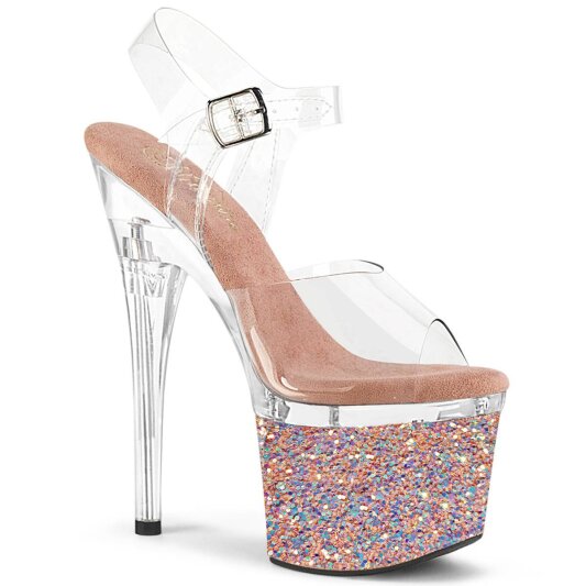 Pleaser ESTEEM-708LG Plateau Sandaletten Glitter Transparent Rose-Gold EU-36 / US-6
