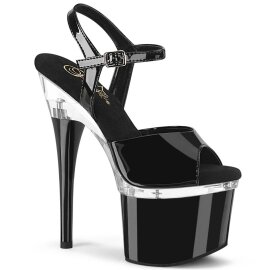 Pleaser ESTEEM-709 Plateau Sandaletten Lack Schwarz Transparent EU-40 / US-10