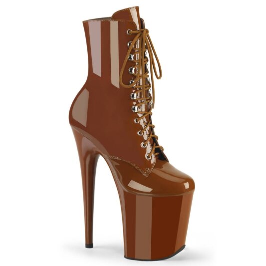 Pleaser FLAMINGO-1020 Plateau Stiefeletten Lack Karamel  EU-43 / US-13