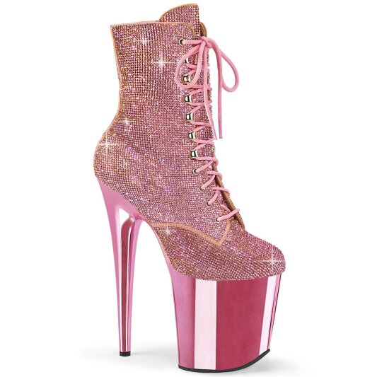 Pleaser FLAMINGO-1020CHRS Plateau Stiefeletten Strass Chrom Rosa EU-35 / US-5