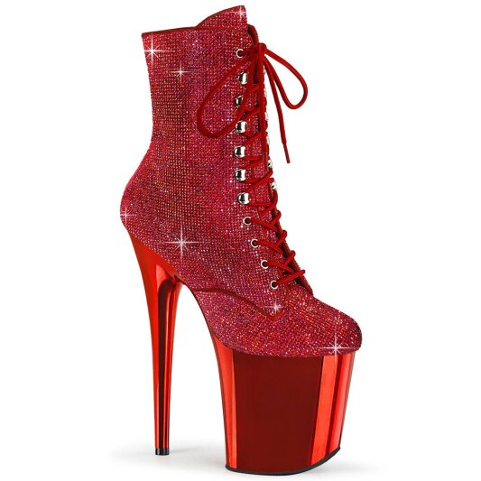 Pleaser FLAMINGO-1020CHRS Plateau Stiefeletten Strass Chrom Rot EU-36 / US-6