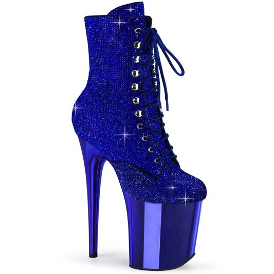 Pleaser FLAMINGO-1020CHRS Plateau Stiefeletten Strass Chrom Blau EU-40 / US-10